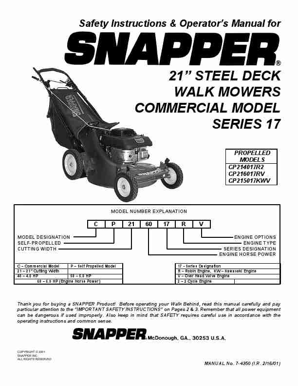 Snapper Lawn Mower CP216017RV, CP215017KWV, CP215017HV, CP215517HV-page_pdf